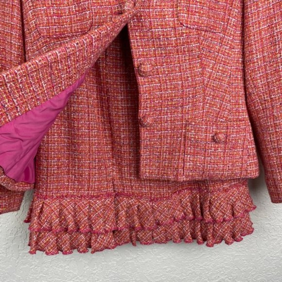 Vintage KAY UNGER Womens 10 Pink Multi Tweed Blazer Skirt Set Lined Pockets - Picture 3 of 16